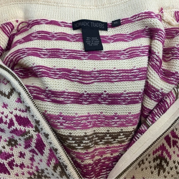 NOMADIC TRADERS Sz XL Cream & Purple Knitted Fair Isle Zipper Sleeveless Vest.‎ - Picture 6 of 9